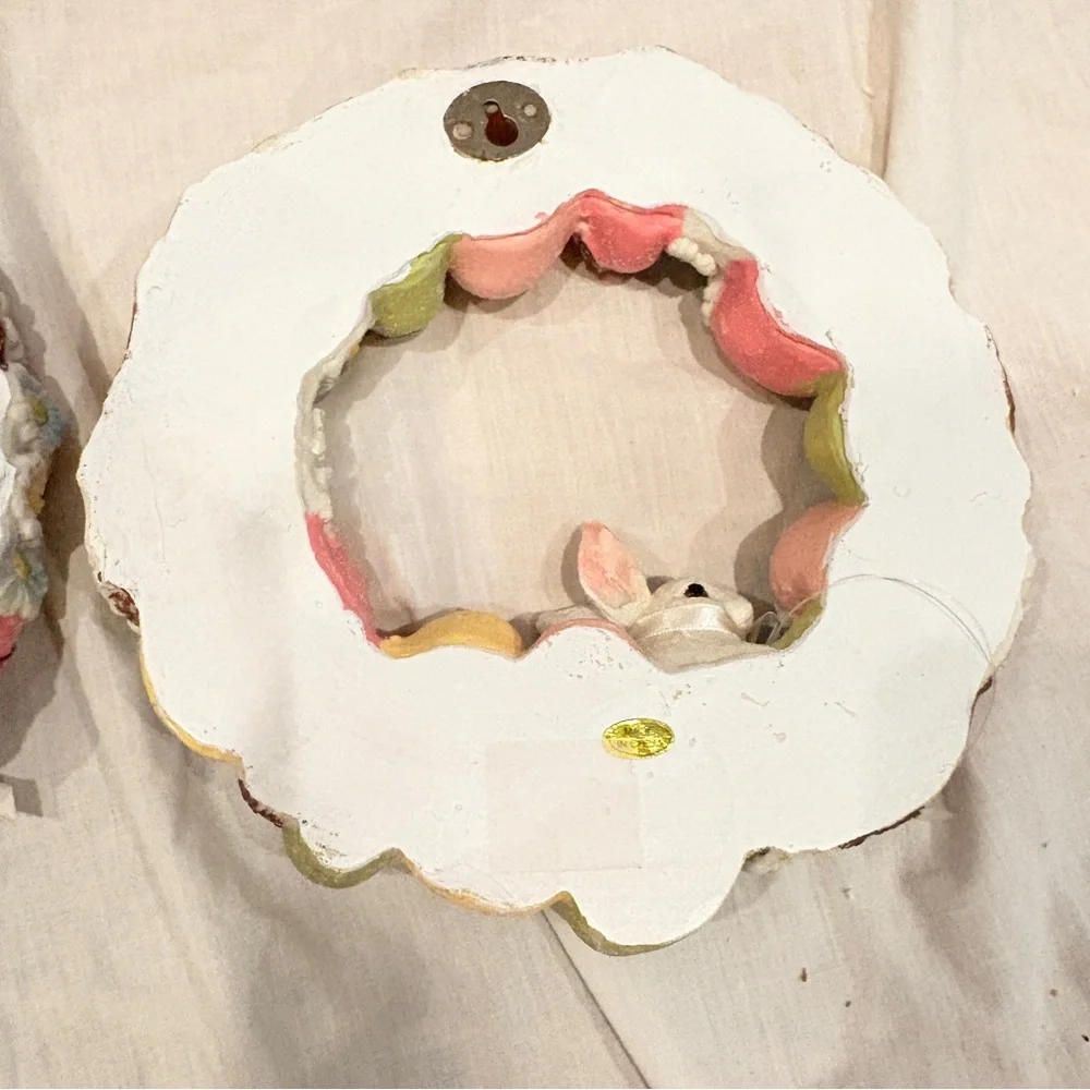 Vintage Easter Wreath Wall Decor Pair Bunny Egg Wreaths